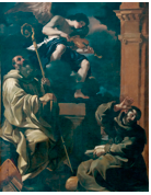 Guercino: Sf&acirc;ntul Francisc şi Sf&acirc;ntul Benedict ascult&acirc;nd un &icirc;nger muzicant